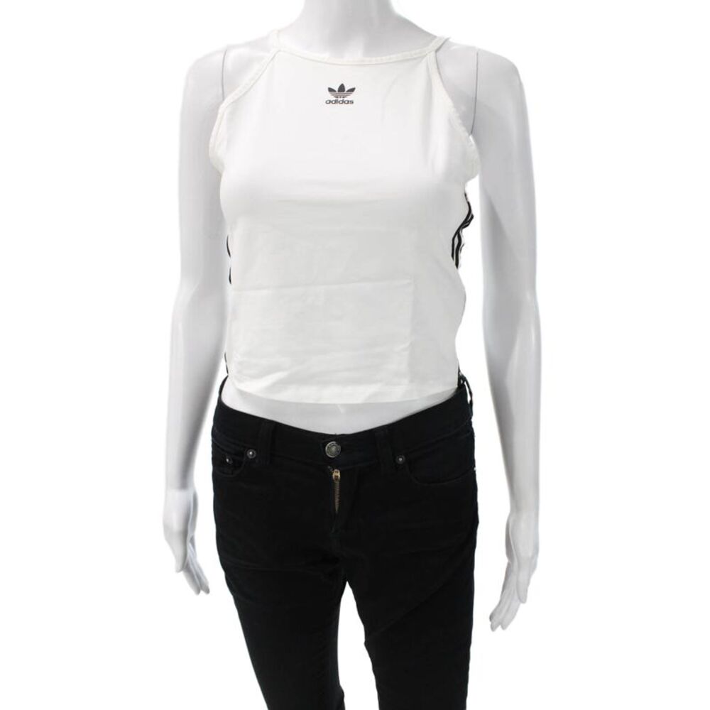 Adidas Womens Cropped Sleeveless Tank High Neck White Cotton Size M